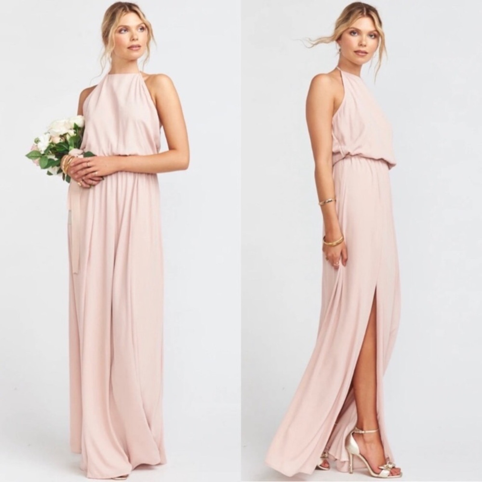 Show Me Your Mumu Smym Heather Halter Maxi Dress In Dusty Blush New Xxs